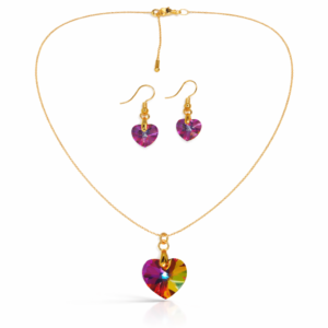 Juego de Collar y Aretes Corazón en Oro Golfi