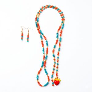 JUEGO CORAZÓN EN LLAMAS – COLLAR MULTIUSOS Y ARETES